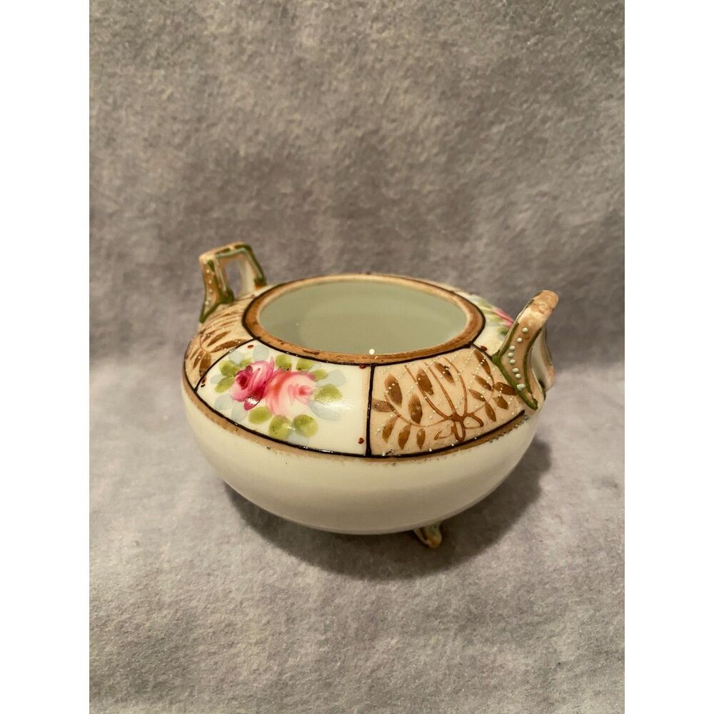 Nippon Footed Sugar Condiment‎ Bowl Hand Painted Rose Pattern No Lid Japan